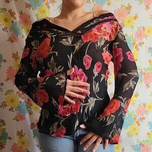 Cdc beaded mesh floral blouse